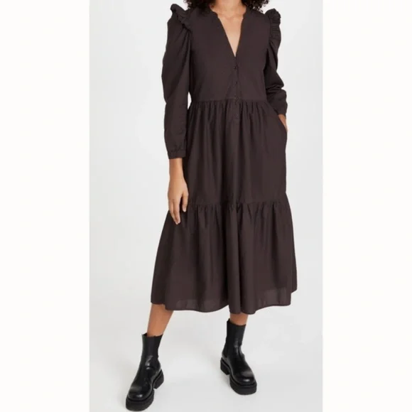 Nation LTD Dalia Victorian Midi Dress in Swashbuckle Brown - Picture 3 of 8